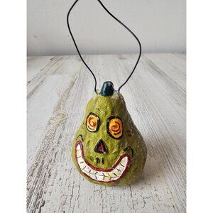 Vintage dept 56 green pumpkin gourd ornament Halloween glitter shabby chic uniqu